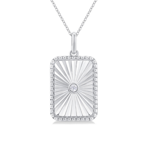 1/20 ctw Rectangle Medallion Round Cut Diamond Pendant With Chain in Sterling Silver