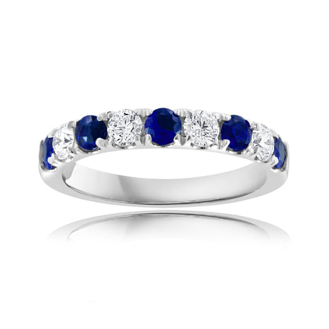 14K White Gold Blue Sapphire and Diamond Alternating Band