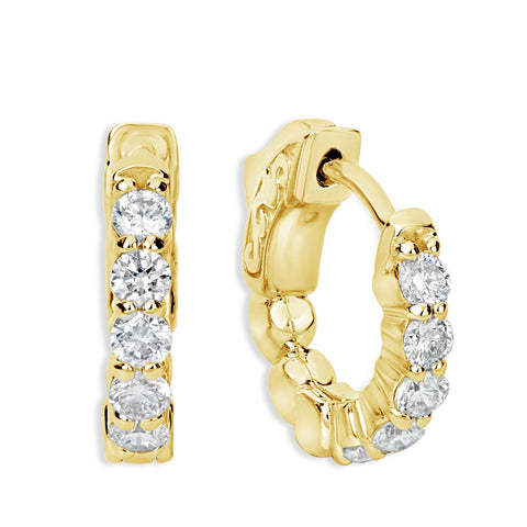 14K Yellow Gold Huggie Hoop Earrings with 1ct of Diamonds