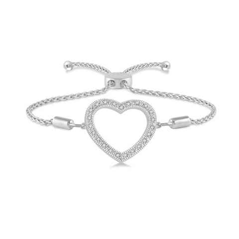 Sterling Silver 1/10ctw Diamond Heart Tennis Bracelet