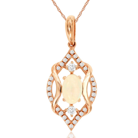 14 Karat Yellow Gold 2/5 Carat Oval Opal Diamond Pendant