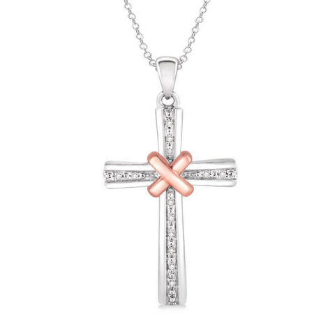 1/20 Ctw Single Cut Diamond Cross Pendant in Sterling Silver with Chain