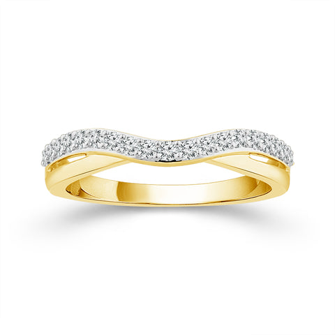 14 Karat Yellow Gold 1/4 Ctw Curved Diamond Wedding Band