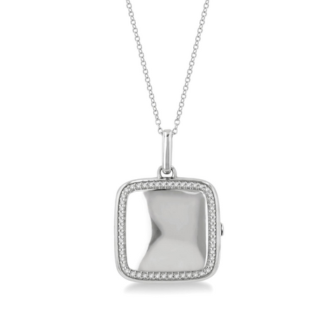 1/10 Ctw Square Shape Round Cut Diamond Keepsake Locket Pendant With Chain in Sterling Silver