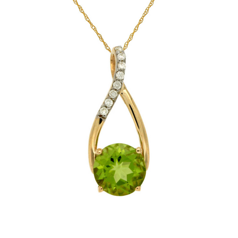 14 Karat Yellow Gold Peridot and Diamond Pendant