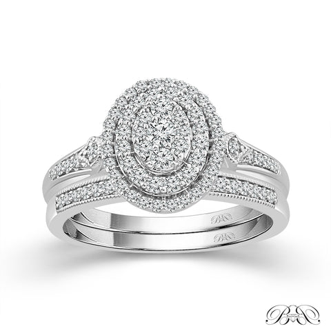 1/2 Ctw Oval Multi Stone Diamond Wedding Set in 10 Karat White Gold