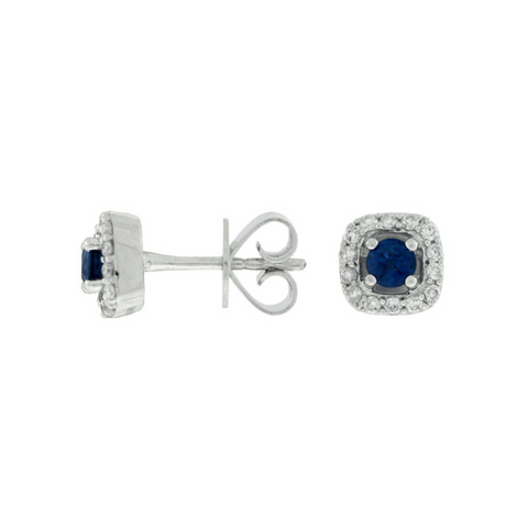 14 Karat White Gold 1/2 Carat Sapphire Diamond Halo Earrings