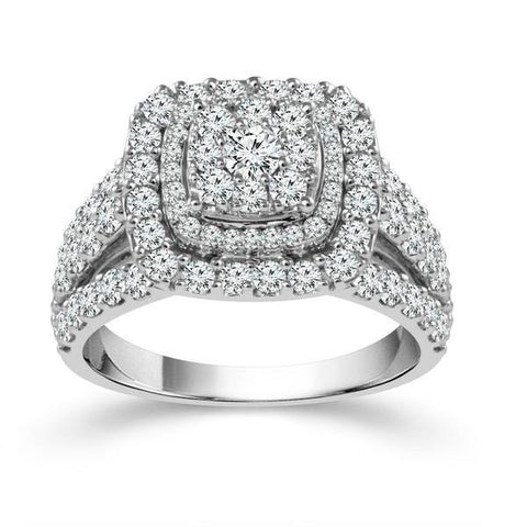 10k White Gold 2ctw Diamond Cluster Double Halo Engagement Ring