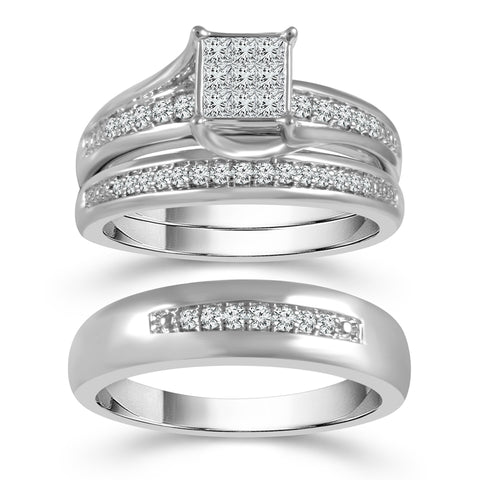 10k White Gold 0.63ctw Diamond Princess Cut Trio Bridal Set