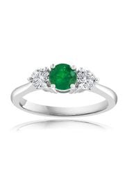 18K White Gold Past, Present, and Future Emerald and Diamond 3-Stone Rin