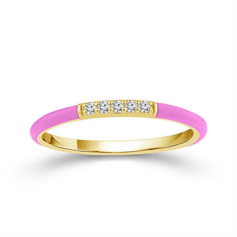 Diamond Pink Enamel Band in Yellow Gold