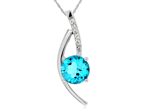 14k White Gold 1.55ctw Blue Topaz and Diamond Pendant