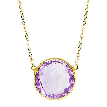 14k Yellow Gold 12ct Round Amethyst Pendant