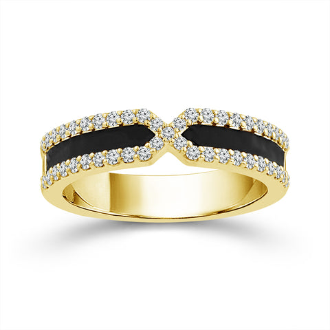 1/3 Ctw Black Enamel Diamond Wedding Band in 14 Karat Yellow Gold