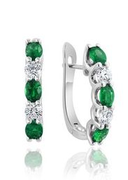 14K White Gold Emerald and Diamond Hoop Earrings