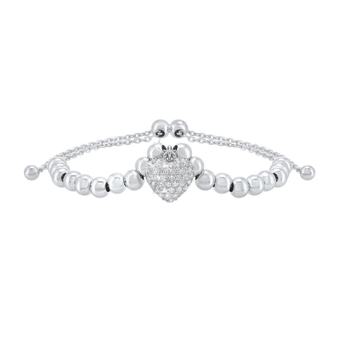 Sterling Silver CZ Heart Bolo Bracelet