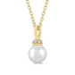 1/20 ctw Petite 6X6 MM Cultured Pearl and Round Cut Diamond Crown Fashion Pendant With Chain in 10K Yellow Gold