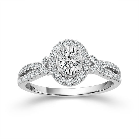 5/8 Ctw Oval Diamond Engagement Ring in 14 Karat White Gold