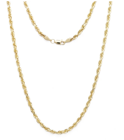 10 Karat Yellow Gold 22 Inch 3mm Diamond Cut Rope Chain