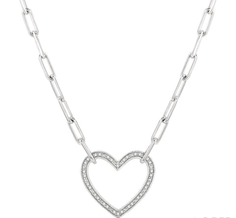 Heart Shape Diamond Paper Clip Necklace - 1/10 Carat