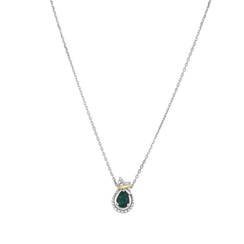 Phillip Gavriel Sterling Silver 18K Gold Love Knot Pear Shaped Emerald May Birthstone Pendant