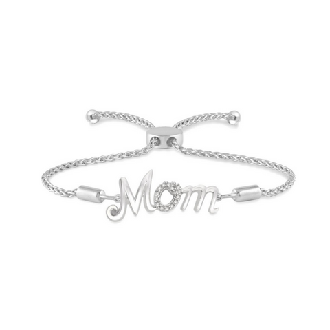 Sterling Silver 1/20 Carat Diamond Mom Bolo Bracelet