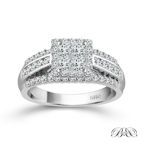 1.00 Ctw Multi Stone Square Halo Diamond Engagement Ring