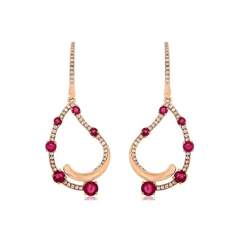 14k Rose Gold 1.44ctw Ruby and Diamond Earrings