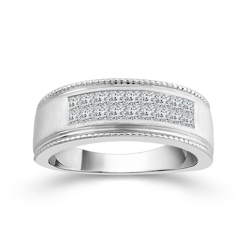 10 Karat White Gold 1 Carat Princess Cut Mens Diamond Wedding Band