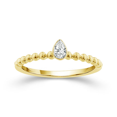 1/6 Ct Bezel Set Pear Solitaire Diamond Stackable Band in 14 Karat Yellow Gold