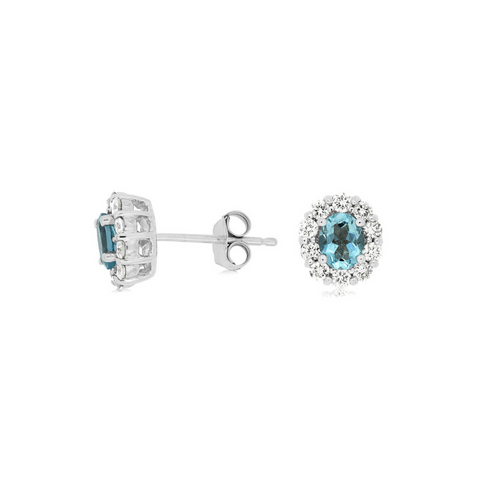 14 Karat White Gold 1 Carat Oval Aquamarine and Diamond Halo Earrings