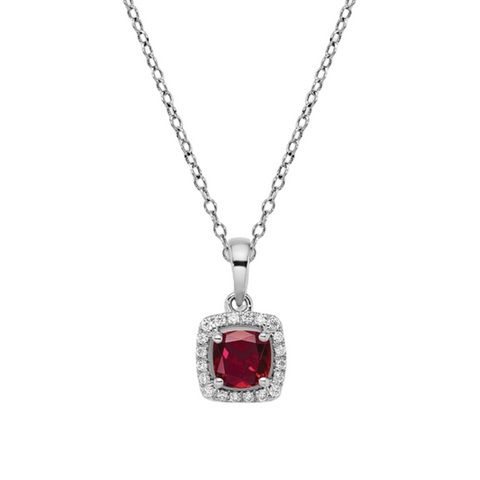 Created Ruby and Diamond Pendant in 10k White Gold