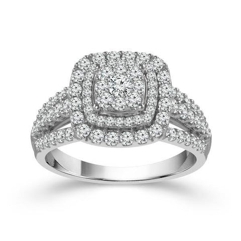 10k White Gold 1ctw Double Halo Diamond Engagement Ring