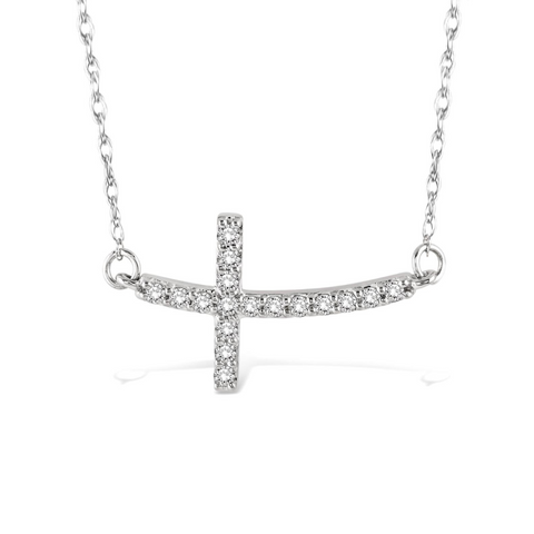 1/5 Ctw Round Cut Diamond Cross Pendant in 14K White Gold with Chain