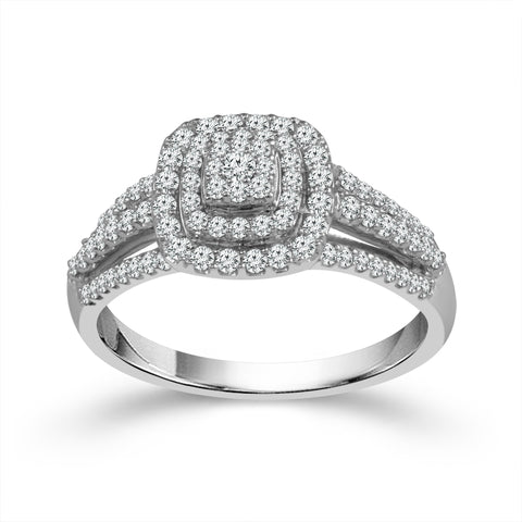 1/2 Ctw Multi Stone Diamond Halo Engagement Ring in 10 Karat White Gold