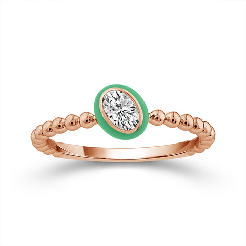 1/4 Ct Green Halo Bezel Set Oval Diamond Ring in 14 Karat Rose Gold