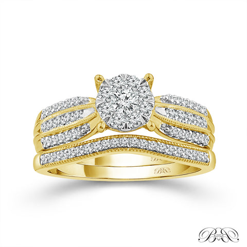 1/2 Ctw Round Multi Stone Diamond Wedding Set in 10 Karat Yellow Gold