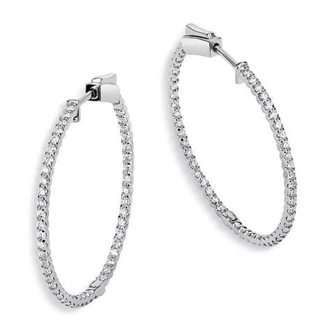 14K White Gold 1ct Inside-Out Diamond Hoop Earrings