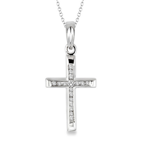 Sterling Silver 1/10 Carat Channel Set Diamond Cross Pendant