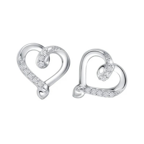 Kissing Heart Diamond Earrings in Sterling Silver