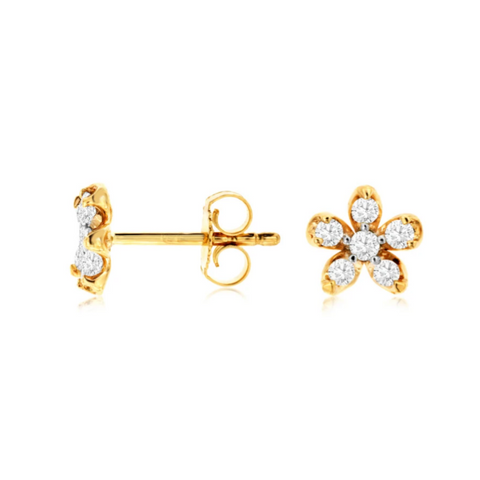 14 Karat Yellow Gold 1/4 Carat Diamond Flower Earrings