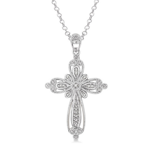 Sterling Silver 1/20ctw Diamond Cross Pendant