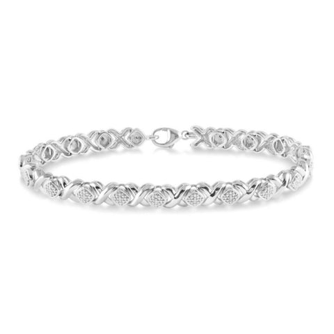 1/10 Ctw 'X' and SQ Single Cut Diamond Bracelet in Sterling Silver