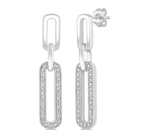 Paper Clip Long Diamond Earrings - 1/10 Carat