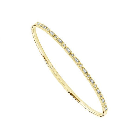 14 Karat Yellow Gold 2/5 Carat Round and Baguette Flexible Diamond Bangle Bracelet