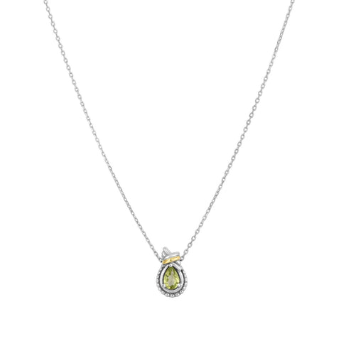 Phillip Gavriel Sterling Silver 18K Gold Love Knot Pear Shaped Peridot August Birthstone Pendant