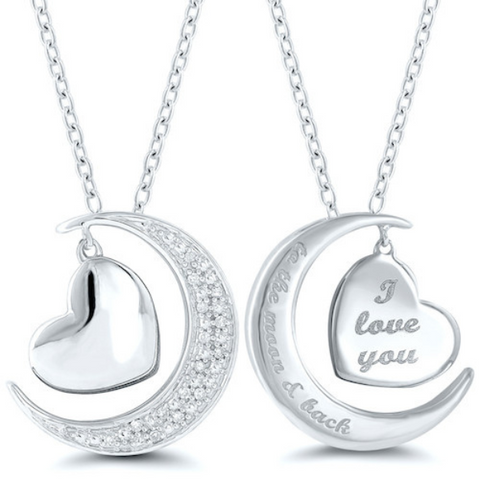 I Love You to the Moon and Back Diamond Pendant in Sterling Silver