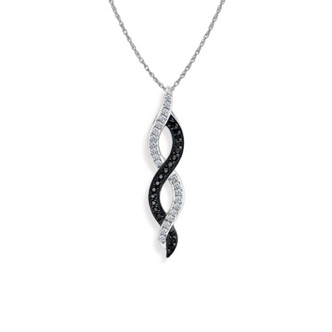 1/8 Ctw Twisted Black and White Diamond Pendant in 10k White Gold