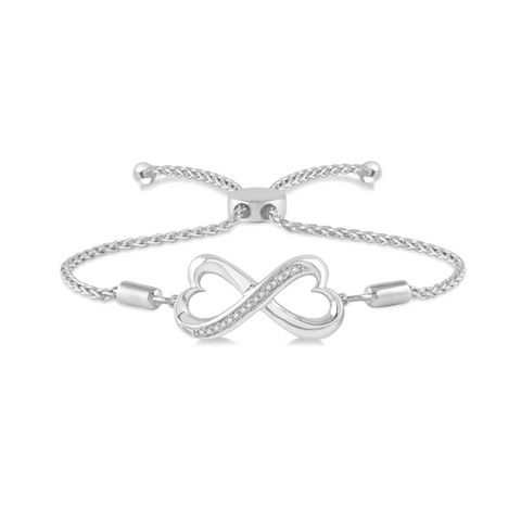 1/20 Ctw Diamond Infinity Heart Bolo Bracelet in Sterling Silver