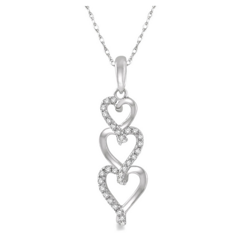 10 Karat White Gold 1/8 Carat Trio Heart Pendant